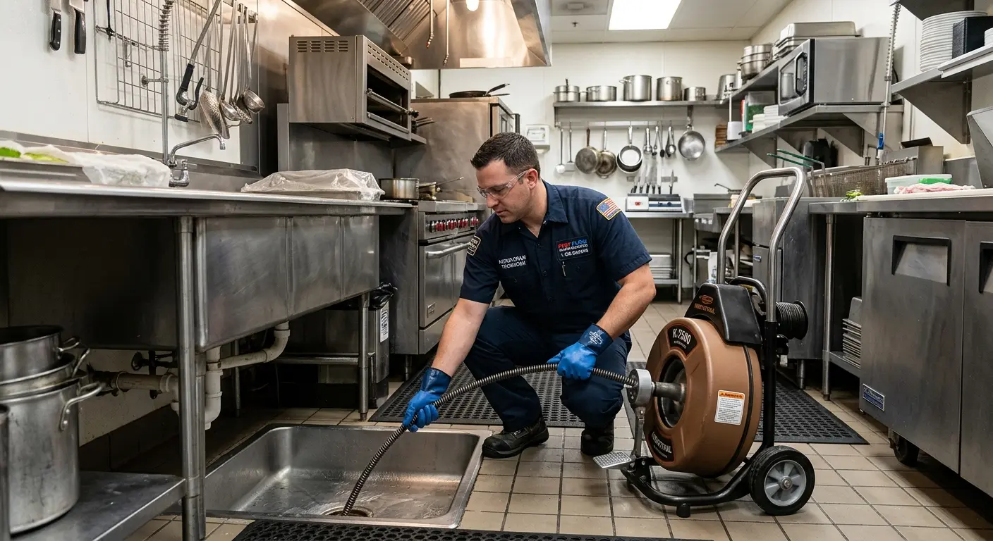 Commercial drain cleaning service in a restaurant kitchen in Springfield